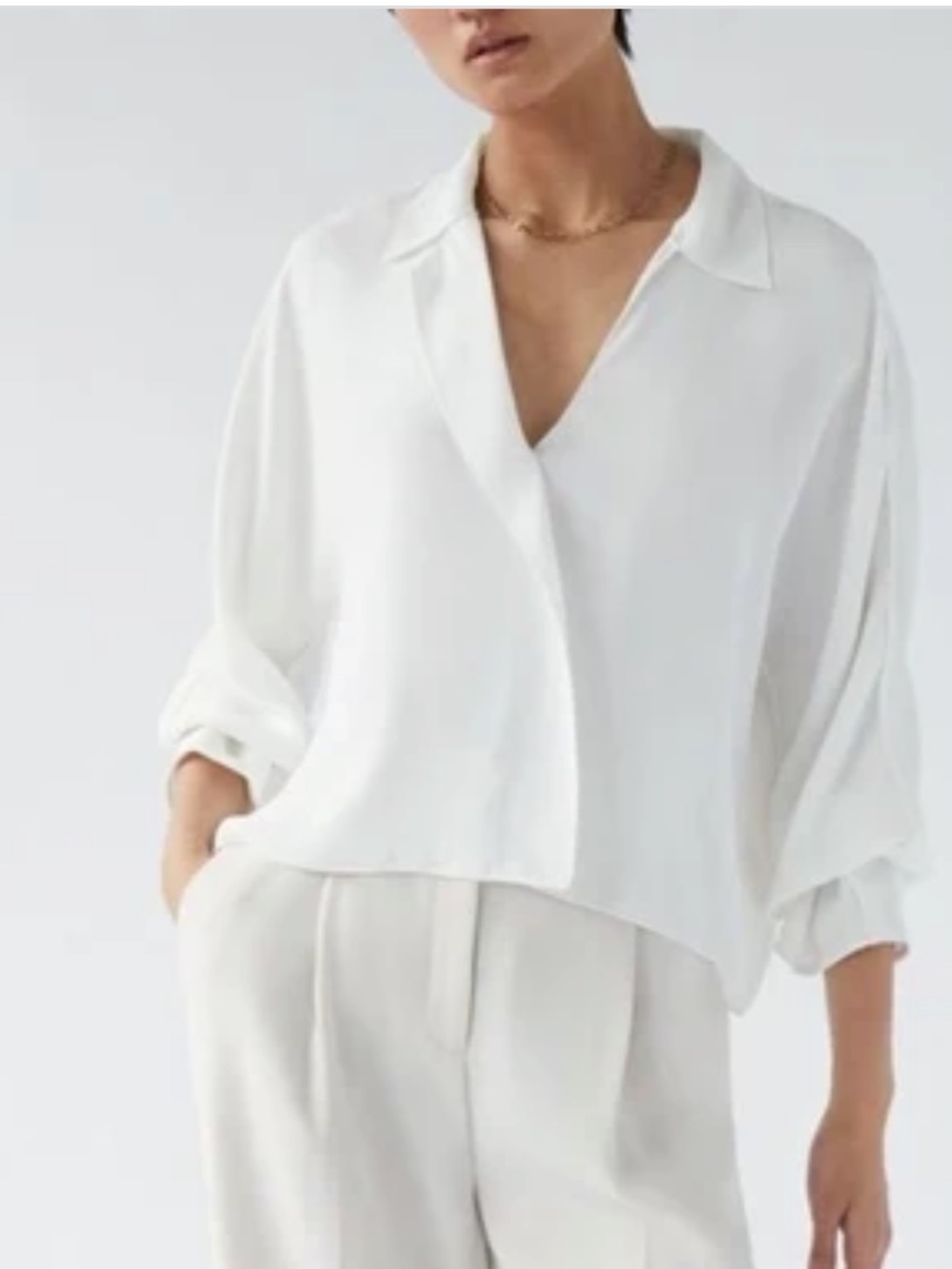 Babaton Ivory Draped Button-Down Shirt